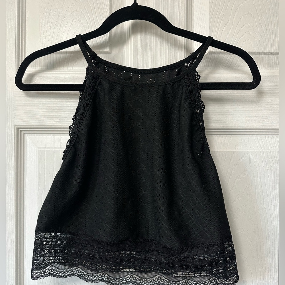 Black Lace Trim Tank Top - Women